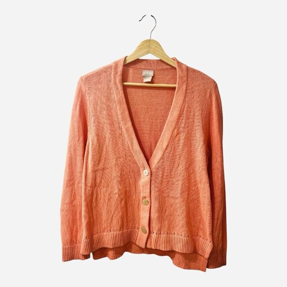 Chico’s Button Front Linen & Cotton Blend Cardigan Size Medium Sienna Rose NWT - Picture 1 of 9